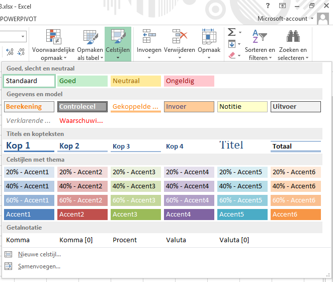 Excel cell styles menu with various formatting options.