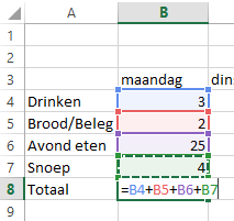 Excel sum formula demonstrated in budget table.
