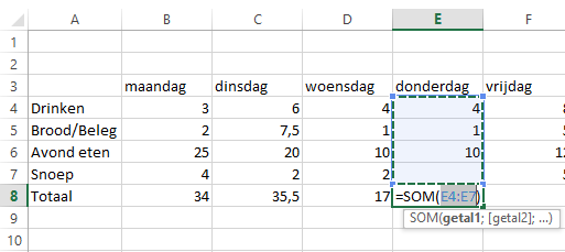 Excel table with SUM formula demonstration.