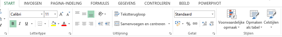 Excel 2013 Start menu ribbon with formatting options.