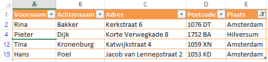 Excel table with Dutch address information shown.