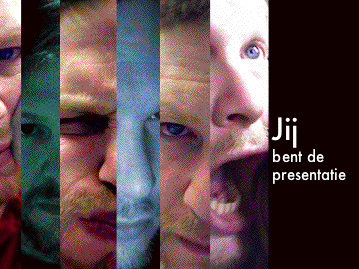 Man showing different expressions, text: "Jij bent de presentatie".