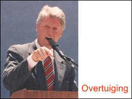 Man speaking persuasively at podium; "Overtuiging" text.